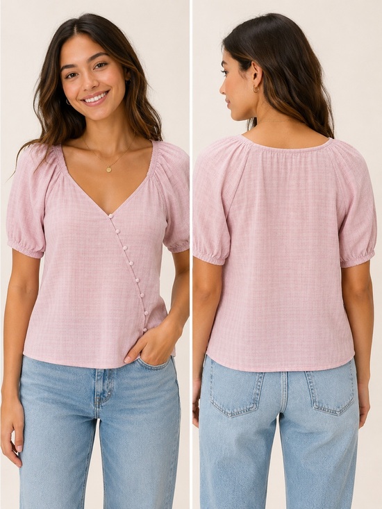 Madewell Tops - Madewell Plus Size 3X Linen Blend Puff Sleeve Button Wrap Top Sweet Lavender Pld